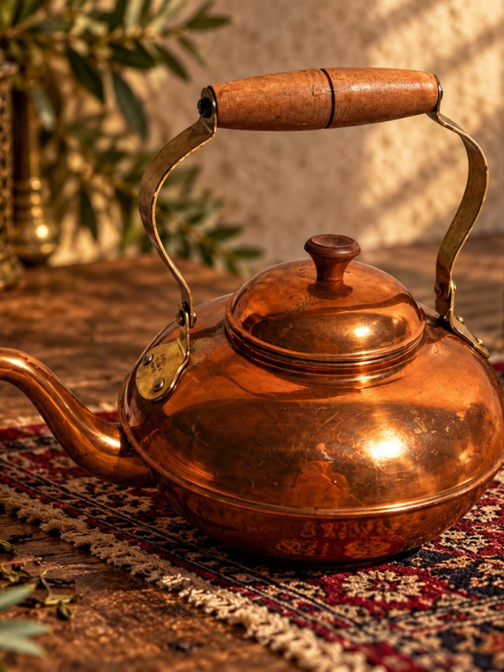 Title: Vintage Portuguese Solid Copper Tea Kettle – Hand Crafted Tin-Lined Coppe